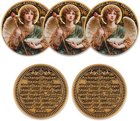 Archangel Raphael Healing Coin – Inspirational Christian Challenge Coin with Healing Prayer, Divine Light, and Peace Symbol, Zinc Alloy Collectible with Acrylic Case in Saudi Arabia