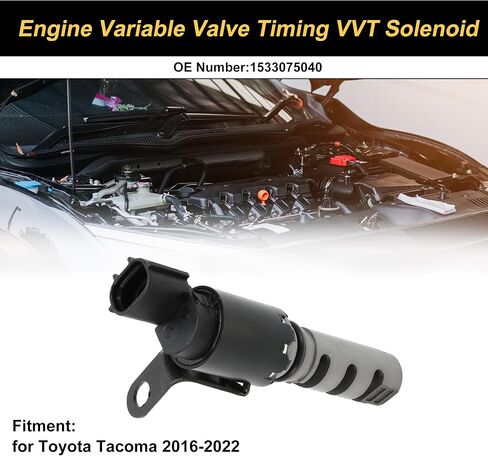 محرك متغير صمام توقيت VVT الملف اللولبي لتويوتا تاكوما 2016-2022 محرك عمود الحدبات صمام التحكم في الزيت رقم 1533075040 أسود فضي لهجة 1 قطعة in Saudi Arabia