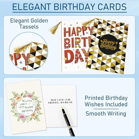 14 Pack 3D Handmade Birthday Cards Bulk with Envelopes, Unique Greeting Cards for Women & Men, 4.7×6.8 Inch, Gold Foil, Glitter, Happy Birthday Cards with Printed Messages – For Friends, Family, Coworkers in Saudi Arabia