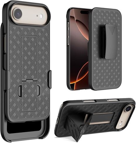 for iPhone 16 Pro Max Holster Case, Combo Shell Slim Rugged for iPhone 16 Pro Max Case Cover with Kickstand, Swivel Belt Clip Holster Shockproof Protective Cover 2024 Release, Black in Kuwait