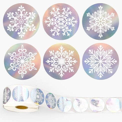 1000Pcs Christmas Snowflake Stickers Roll Holographic Winter Silver Laser Seal Stickers Xmas Waterproof Self-Adhesive Decals for Envelope Journal Decor Party Supplies in Saudi Arabia