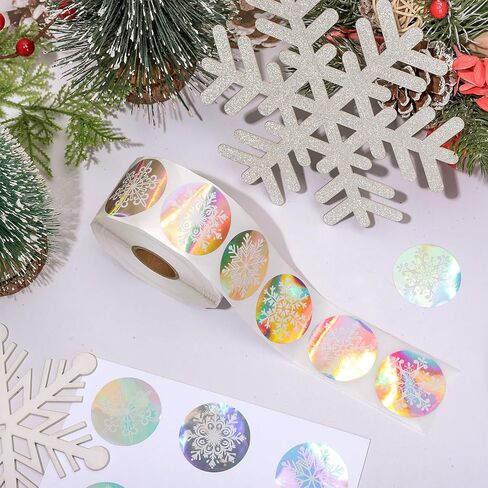 1000Pcs Christmas Snowflake Stickers Roll Holographic Winter Silver Laser Seal Stickers Xmas Waterproof Self-Adhesive Decals for Envelope Journal Decor Party Supplies in Saudi Arabia