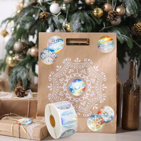 1000Pcs Christmas Snowflake Stickers Roll Holographic Winter Silver Laser Seal Stickers Xmas Waterproof Self-Adhesive Decals for Envelope Journal Decor Party Supplies in Saudi Arabia