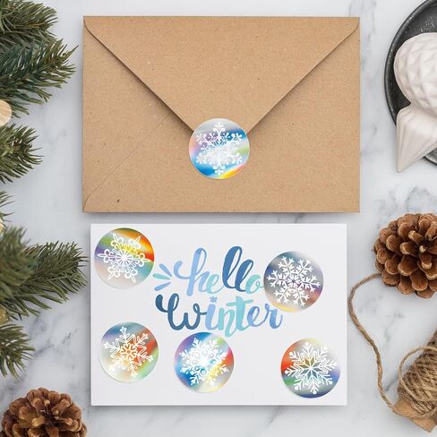 1000Pcs Christmas Snowflake Stickers Roll Holographic Winter Silver Laser Seal Stickers Xmas Waterproof Self-Adhesive Decals for Envelope Journal Decor Party Supplies in Saudi Arabia