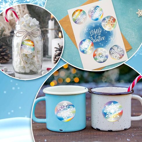1000Pcs Christmas Snowflake Stickers Roll Holographic Winter Silver Laser Seal Stickers Xmas Waterproof Self-Adhesive Decals for Envelope Journal Decor Party Supplies in Saudi Arabia