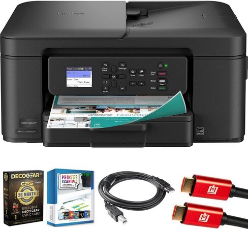 Brother Work Smart 1360 Wireless Color Inkjet All-in-One Printer Bundle with Deco Gear CPS 26 Month Protection Pack, Tech Smart USA Printer Essentials, Deco Essential 6FT Cable and HDMI Cable in Saudi Arabia