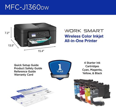 Brother Work Smart 1360 Wireless Color Inkjet All-in-One Printer Bundle with Deco Gear CPS 26 Month Protection Pack, Tech Smart USA Printer Essentials, Deco Essential 6FT Cable and HDMI Cable in Saudi Arabia