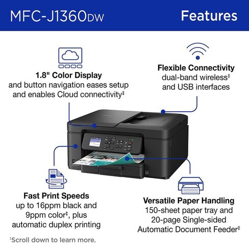 Brother Work Smart 1360 Wireless Color Inkjet All-in-One Printer Bundle with Deco Gear CPS 26 Month Protection Pack, Tech Smart USA Printer Essentials, Deco Essential 6FT Cable and HDMI Cable in Saudi Arabia