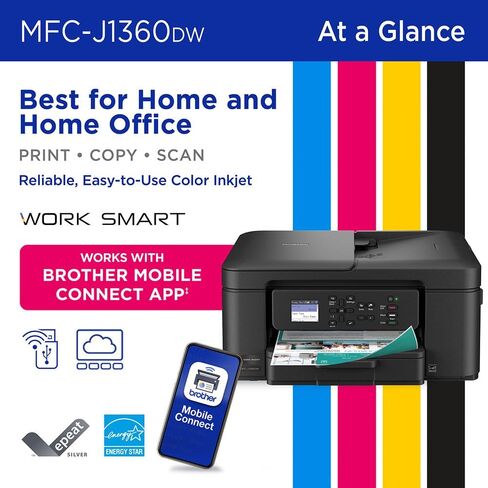 Brother Work Smart 1360 Wireless Color Inkjet All-in-One Printer Bundle with Deco Gear CPS 26 Month Protection Pack, Tech Smart USA Printer Essentials, Deco Essential 6FT Cable and HDMI Cable in Saudi Arabia