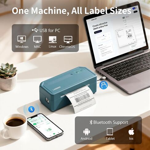 Labeer Bluetooth Thermal Label Printer, 4x6 Shipping Label Printer for Shipping Packages, Small Business Office or Home, Compatible with Phone&Pad&PC,Support Ups/Shopify/Ebay&More (Cyan) in Saudi Arabia