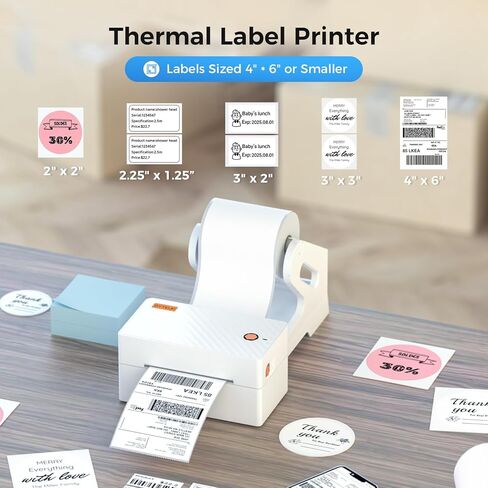 Bluetooth Thermal Shipping Label Printer, Wireless 4x6 Shipping Label Printer for Small Business, Support iOS, Android, Windows and Mac, Compatible with Amazon, Ebay, Shopify, Etsy, USPS. in Saudi Arabia