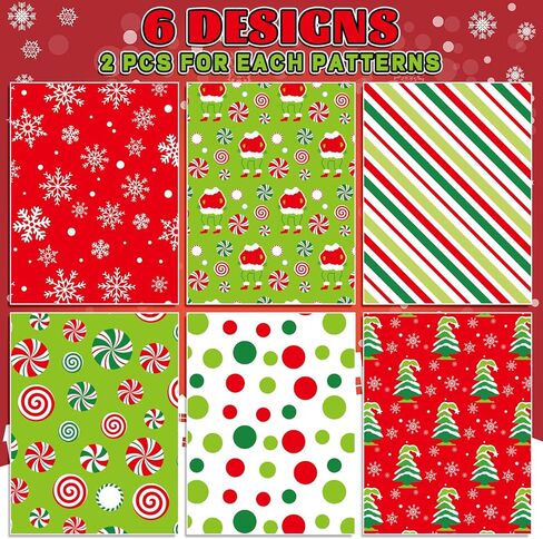 FYSUIMU 12 Sheets Christmas Wrapping Paper - Not Roll - Red Green Funny Cartoon Candy Stripe Tree Gift Wrap Paper Folded Flat for DIY Crafts Xmas Winter Holiday Party, 19.7 x 27.6 Inch in Saudi Arabia