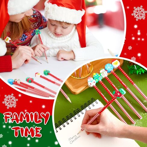 Crtiin 120 Pieces Christmas Pencils Bulk with Eraser Toppers Wooden Pencil Cute Pens Birthday for Students Fun Pens for Kids Bulk School Supplies and Children Prize Gifts, 6 Styles in Saudi Arabia