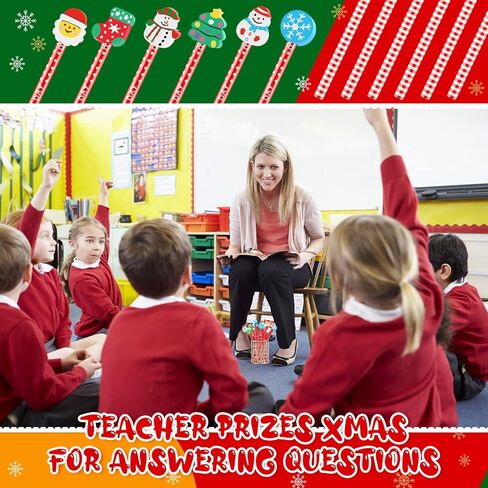 Crtiin 120 Pieces Christmas Pencils Bulk with Eraser Toppers Wooden Pencil Cute Pens Birthday for Students Fun Pens for Kids Bulk School Supplies and Children Prize Gifts, 6 Styles in Saudi Arabia