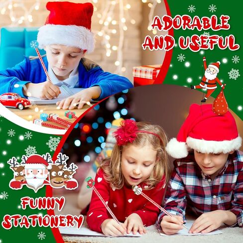 Crtiin 120 Pieces Christmas Pencils Bulk with Eraser Toppers Wooden Pencil Cute Pens Birthday for Students Fun Pens for Kids Bulk School Supplies and Children Prize Gifts, 6 Styles in Saudi Arabia