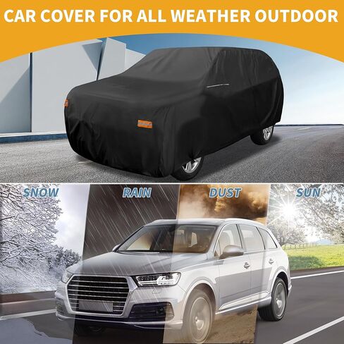 Car Cover Waterproof All Weather 210D-PU, UV Sun Rain Protection, for Chevrolet Tahoe 4DR, with Left Side Zipper & Mirror Pockets, Black in Saudi Arabia