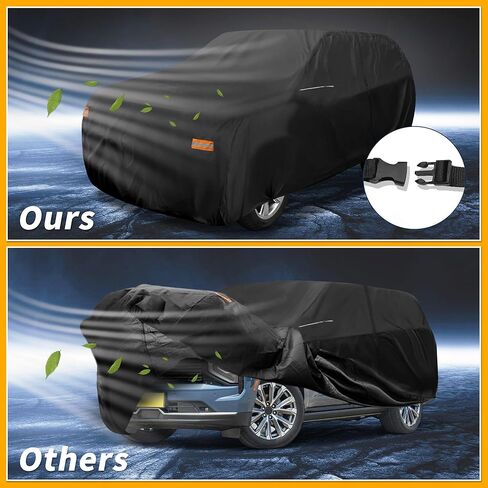 Car Cover Waterproof All Weather 210D-PU, UV Sun Rain Protection, for Chevrolet Tahoe 4DR, with Left Side Zipper & Mirror Pockets, Black in Saudi Arabia