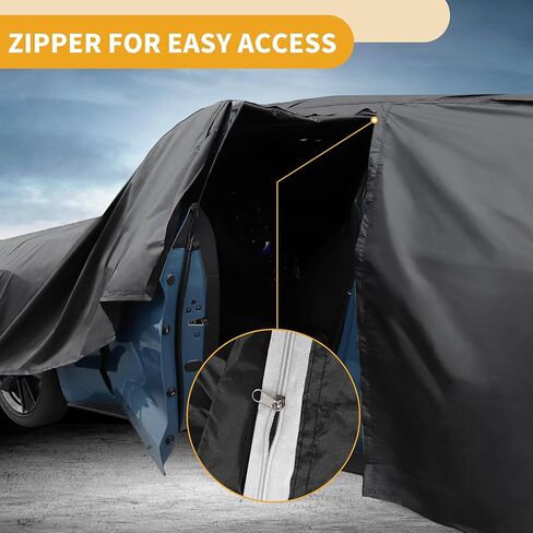 Car Cover Waterproof All Weather 210D-PU, UV Sun Rain Protection, for Chevrolet Tahoe 4DR, with Left Side Zipper & Mirror Pockets, Black in Saudi Arabia