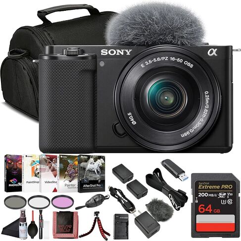 Sony ZV-E10 Mirrorless Camera with 16-50mm Lens White ILCZV-E10L/W, 64GB Memory Card, Filter Kit, Corel Photo Software, Bag, NPF-W50 Battery, External Charger, Card Reader, and More in Saudi Arabia