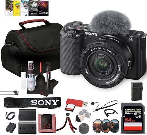 Sony ZV-E10 Mirrorless Camera with 16-50mm Lens White ILCZV-E10L/W, 64GB Memory Card, Filter Kit, Corel Photo Software, Bag, NPF-W50 Battery, External Charger, Card Reader, and More in Kuwait