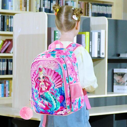 gxtvo 3PCS Girls Backpack, 16" Sequin Prechool Elementary Bookbag and Lunch Box in Kuwait