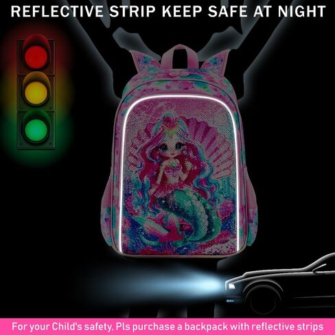 gxtvo 3PCS Girls Backpack, 16" Sequin Prechool Elementary Bookbag and Lunch Box in Kuwait