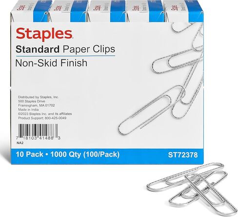 Staples Paper Clips, 1.25 Inch, Heavy-Duty Standard Non-Skid Paperclips for Office, School, Personal Use, 1,000-Pack, Silver in Saudi Arabia