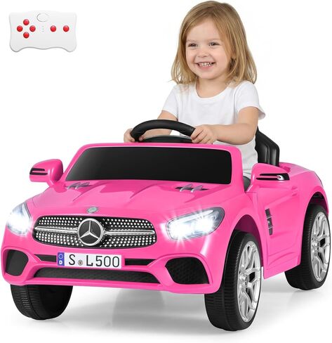 Licensed Mercedes Benz SL500 Ride on Car by OLAKIDS, 12V Kids Electric Vehicle with Parent Remote Control Soft Start Spring Suspension 2 Speeds Bluetooth Radio Music (Pink) in Saudi Arabia