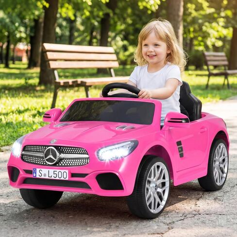 Licensed Mercedes Benz SL500 Ride on Car by OLAKIDS, 12V Kids Electric Vehicle with Parent Remote Control Soft Start Spring Suspension 2 Speeds Bluetooth Radio Music (Pink) in Saudi Arabia