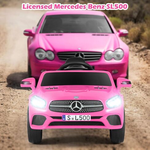 Licensed Mercedes Benz SL500 Ride on Car by OLAKIDS, 12V Kids Electric Vehicle with Parent Remote Control Soft Start Spring Suspension 2 Speeds Bluetooth Radio Music (Pink) in Saudi Arabia