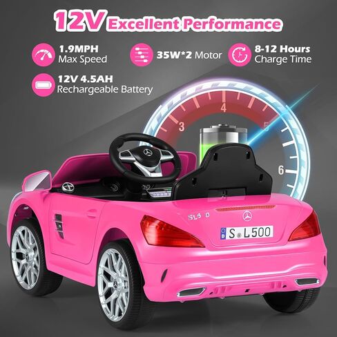 Licensed Mercedes Benz SL500 Ride on Car by OLAKIDS, 12V Kids Electric Vehicle with Parent Remote Control Soft Start Spring Suspension 2 Speeds Bluetooth Radio Music (Pink) in Saudi Arabia
