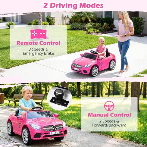 Licensed Mercedes Benz SL500 Ride on Car by OLAKIDS, 12V Kids Electric Vehicle with Parent Remote Control Soft Start Spring Suspension 2 Speeds Bluetooth Radio Music (Pink) in Saudi Arabia