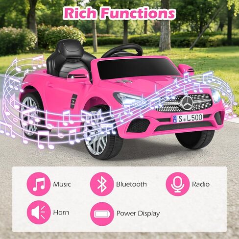Licensed Mercedes Benz SL500 Ride on Car by OLAKIDS, 12V Kids Electric Vehicle with Parent Remote Control Soft Start Spring Suspension 2 Speeds Bluetooth Radio Music (Pink) in Saudi Arabia