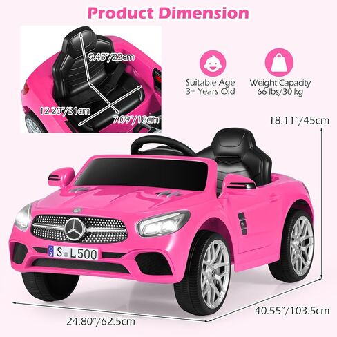 Licensed Mercedes Benz SL500 Ride on Car by OLAKIDS, 12V Kids Electric Vehicle with Parent Remote Control Soft Start Spring Suspension 2 Speeds Bluetooth Radio Music (Pink) in Saudi Arabia
