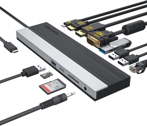 محطة إرساء WAVLINK USB C، قاعدة USB C ثلاثية العرض PD 85W شحن للكمبيوتر المحمول، محور USB C مع منفذ DisplayPort، HDMI، USB 2.0/3.0، جيجابت إيثرنت، فتحة SD/TF، ​​مقبس صوت لنظام التشغيل Windows وMac in Kuwait