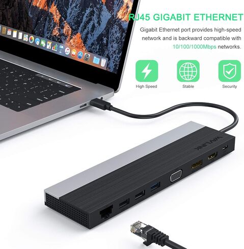 محطة إرساء WAVLINK USB C، قاعدة USB C ثلاثية العرض PD 85W شحن للكمبيوتر المحمول، محور USB C مع منفذ DisplayPort، HDMI، USB 2.0/3.0، جيجابت إيثرنت، فتحة SD/TF، ​​مقبس صوت لنظام التشغيل Windows وMac in Kuwait