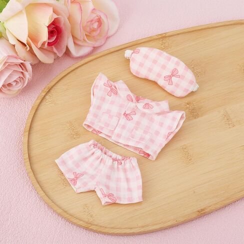 Doll Pajama Clothes Set, Pink Bowknot Top and Pants with Eye Mask Cute Toy Outfits Accessories for 5.9in/15cm-6.7in/17cm Dolls Costume Decoration & Display in Saudi Arabia