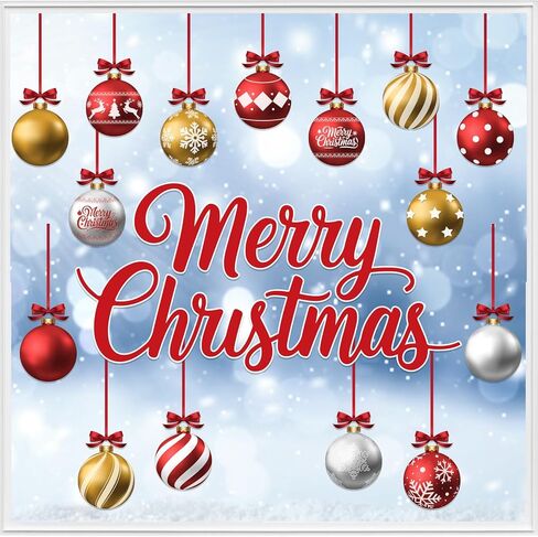 37Pcs Christmas Window Stickers, Large Christmas Light Bulb Ball Decals, Watercolor Xmas Ball Ornament Double-Sided Reusable Window Decals, Holiday Window Clings for Home Office Classroom in Saudi Arabia