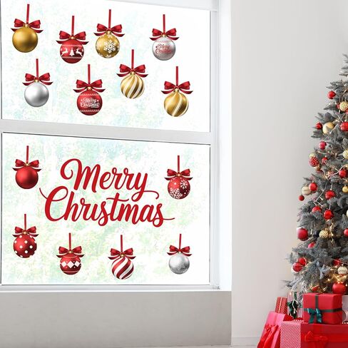 37Pcs Christmas Window Stickers, Large Christmas Light Bulb Ball Decals, Watercolor Xmas Ball Ornament Double-Sided Reusable Window Decals, Holiday Window Clings for Home Office Classroom in Saudi Arabia