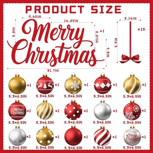 37Pcs Christmas Window Stickers, Large Christmas Light Bulb Ball Decals, Watercolor Xmas Ball Ornament Double-Sided Reusable Window Decals, Holiday Window Clings for Home Office Classroom in Saudi Arabia