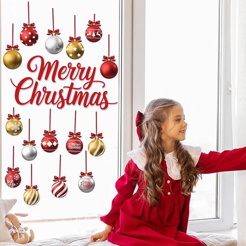 37Pcs Christmas Window Stickers, Large Christmas Light Bulb Ball Decals, Watercolor Xmas Ball Ornament Double-Sided Reusable Window Decals, Holiday Window Clings for Home Office Classroom in Saudi Arabia