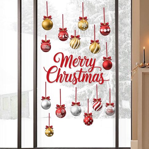 37Pcs Christmas Window Stickers, Large Christmas Light Bulb Ball Decals, Watercolor Xmas Ball Ornament Double-Sided Reusable Window Decals, Holiday Window Clings for Home Office Classroom in Saudi Arabia