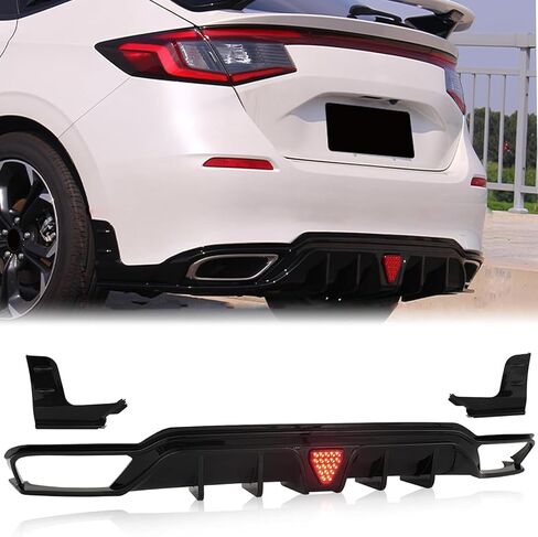 KARPAL Rear Bumper Diffuser Lip Compatible with 2022-2024 Honda Civic Hatchback w/Led Light Gloss Black in Saudi Arabia