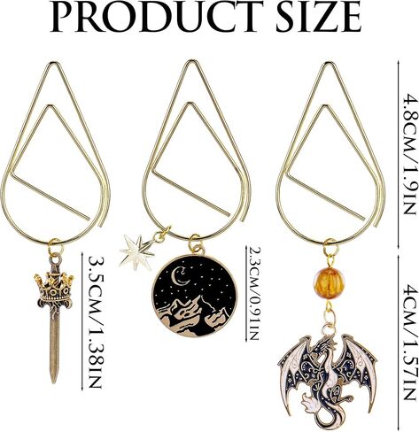 Fantasy Acotar Metal Bookmark - 3 PCs Cool Fourth Wing Dragon Sword Large Paperclips Book Mark Gifts Charm Merch Personalized Page Marker Reading Lover Women Men Bookish School Accessories in Saudi Arabia