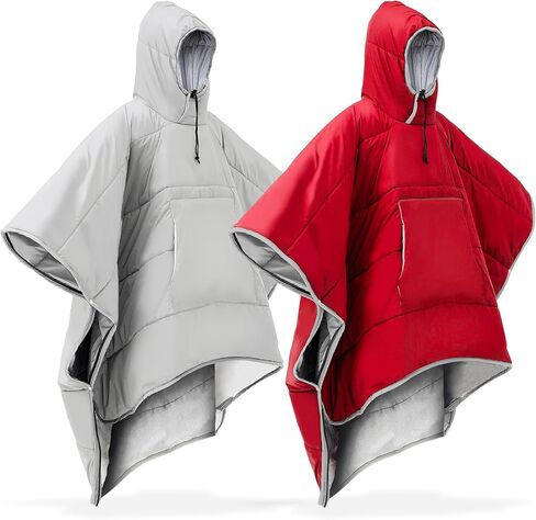 2 Pcs Thermal Poncho Wearable Hooded Blanket Winter Poncho Coat Outdoor Camping Sleeping Bag Blanket Water Resistant Windproof Cloak Cape with Hat for Adult Men Women in Saudi Arabia