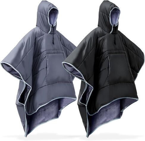 2 Pcs Thermal Poncho Wearable Hooded Blanket Winter Poncho Coat Outdoor Camping Sleeping Bag Blanket Water Resistant Windproof Cloak Cape with Hat for Adult Men Women in Saudi Arabia