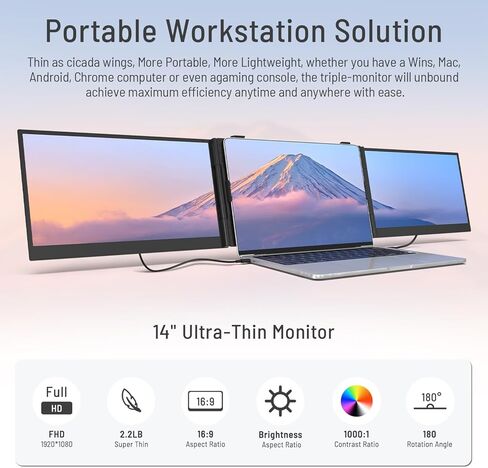 Portable Monitor, 12.1 Inch 1080P FHD Portable Monitor for Laptop USB C HDMI, Plug-Play Laptop Screen Extender with Adjustable Foldable Stand for Laptop,PC,Mac,PS4,Xbox,Swich in Saudi Arabia