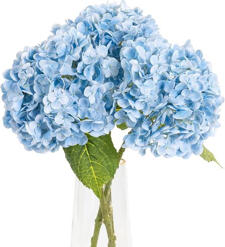 3 Pcs Blue Hydrangea Flowers 21 inches Real Touch Hydrangea Artificial Flowers Latex Faux Hydrangea Fake Flowers for Home Outdoor Party Floral Arrangements Table Wedding Decor in Saudi Arabia