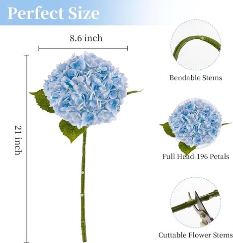 3 Pcs Blue Hydrangea Flowers 21 inches Real Touch Hydrangea Artificial Flowers Latex Faux Hydrangea Fake Flowers for Home Outdoor Party Floral Arrangements Table Wedding Decor in Saudi Arabia