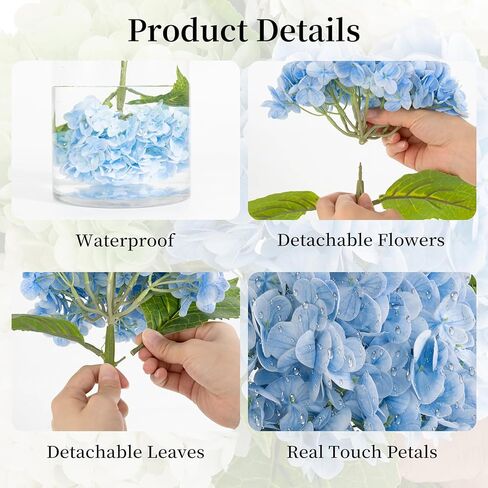 3 Pcs Blue Hydrangea Flowers 21 inches Real Touch Hydrangea Artificial Flowers Latex Faux Hydrangea Fake Flowers for Home Outdoor Party Floral Arrangements Table Wedding Decor in Saudi Arabia